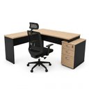 Ver imagem 2 de Conjunto 2 Peças Mesa em L com Gavetas e Cadeira Ergonômica 190cm Dubai Preto