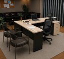 Ver imagem 4 de Conjunto 2 Peças Mesa em L com Gavetas e Cadeira Ergonômica 190cm Dubai Preto