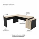 Ver imagem 6 de Conjunto 2 Peças Mesa em L com Gavetas e Cadeira Ergonômica 190cm Dubai Preto