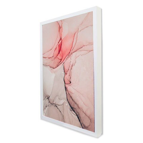Quadro Decorativo Caixa Alta com Vidro Abstrato Aquarela Rose TaColado Moldura Branca 40x60cm