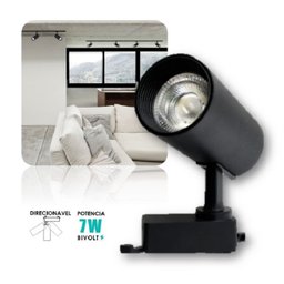 Trilho Eletrificado 1 Metro Preto Com 3 Spots Led 7W 3000K - 5
