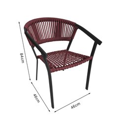 Kit 4 Cadeira Gourmet Corda Náutica Vermelho Bordô Base Alumínio Sofia Linha Plus - 4