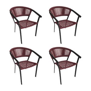 Kit 4 Cadeira Gourmet Corda Náutica Vermelho Bordô Base Alumínio Sofia Linha Plus