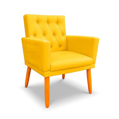 Poltrona Nina Captone Decorativa Suede Amarelo para Escritorio, Sala Salão Biselos-Decor