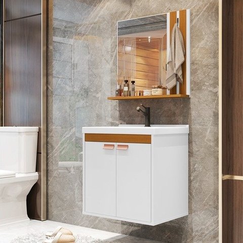 Conjunto Banheiro Palas com Cuba Cor Branco / Nature - Comprar Móveis em Casa