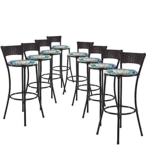 Kit Com 8 Banquetas Altas Forts Azul Floral, Fibra Uv Bancada, área Goumert, Bar, Piscina, Balcão
