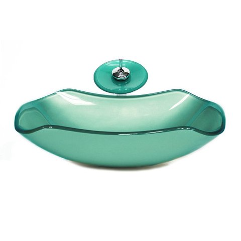 CUBA DE VIDRO ABAULADA 45CM VERDE + VALVULA + TORNEIRA CASCATA