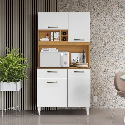 Kit de Cozinha Roma com 4 Portas e 1 Gaveta Cinamomo Branco Aramóveis