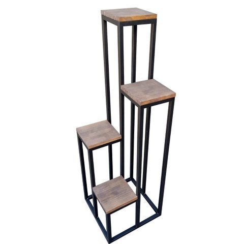 Suporte de Ferro e Madeira Estilo Industrial - Para Vasos de Flores e Plantas