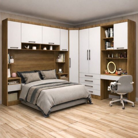 Guarda Roupa Modulado Casal Queen 1,58 M Canto com Escrivaninha Paris Luciane M08:branco
