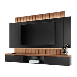 Painel Home Suspenso Illusion 2.2 Preto / Nature p/ TV até 70" com Fita LED e Detalhe Ripado 2 Porta - 2