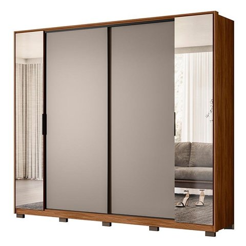 Guarda Roupa Casal Laredo 4 Portas Flex Nogueira/nude Prime com Espelho e Pés - Demartêz