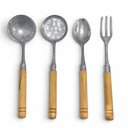 Ver imagem 4 de Kit Talheres Kit 4 Talheres Grandes Alumínio e Madeira Fosco para Churrasco Cinza