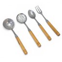 Ver imagem 1 de Kit Talheres Kit 4 Talheres Grandes Alumínio e Madeira Fosco para Churrasco Cinza