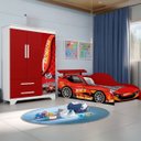 Ver imagem 1 de Kit de Quarto Infantil Carro Meninos Cama e Guarda Roupas:vermelho