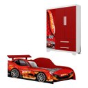 Ver imagem 2 de Kit de Quarto Infantil Carro Meninos Cama e Guarda Roupas:vermelho