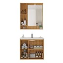 Ver imagem 4 de Conjunto Banheiro Suspenso com Gabinete Cuba e Espelheira 80cm Lamina Mel Grafite Yescasa