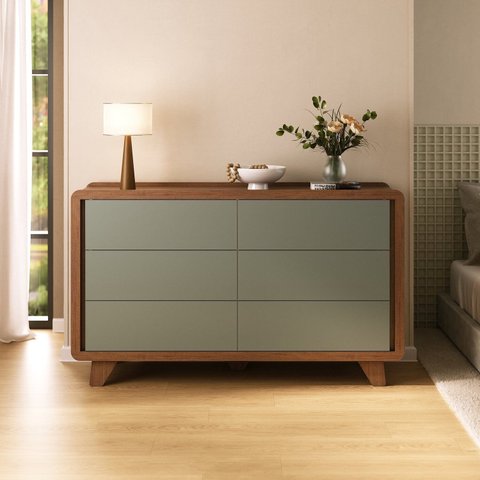 Cômoda 6 Gavetas 100% Mdf Premium com Corrediças Telescópicas e Pés Elevados Mabel