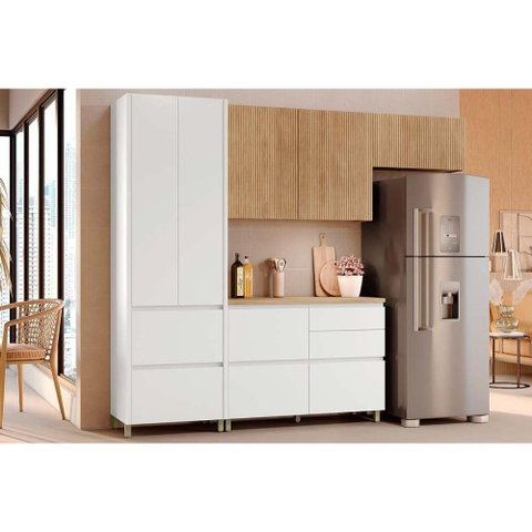 Cozinha Completa Rainha 4 Peças 2 Aéreos 1 Balcão 1 Paneleiro C4p158 Branca Nature