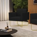 Ver imagem 2 de Poltrona Base X Industrial Dourado Marisa Linho Preto A79 D03 - D'Rossi