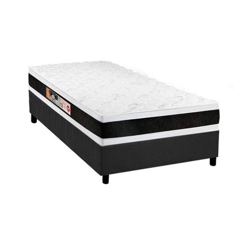 Cama Box Solteiro: Colchão Espuma Castor D45 Black e White Air Double Face + Base Gray(88x188)