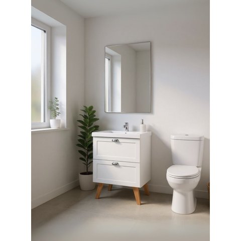 Gabinete para Banheiro com Cuba e Espelho 60cm Retro Mdf Branco Milano - On Móveis