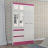 Guarda Roupa Armário Roupeiro Maragogi Quarto 4 Portas Espelho 2 Gavetas Branco e Rosa Flex - 1
