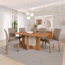 Ver imagem 1 de Sala de Jantar 6 Lugares 160 cm Lagertha Cadeiras Madeira Maciça Cinamomo/Linho Bege - Panorama Móve