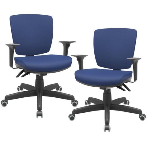 Kit 02 Cadeiras de Escritório Executiva Office Giratória Preto Baixa Flexi P03 Vinil Azul - lyam