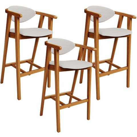 Kit 03 Banquetas Alta Para Cozinha Sala de Jantar Fixa Cecília L02 Bouclê Cru - Lyam Decor