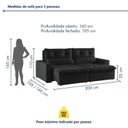 Ver imagem 3 de Sofá Retrátil e Reclinável 3 Lugares Suede Capitonê Beny 200cm Preto