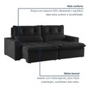 Ver imagem 6 de Sofá Retrátil e Reclinável 3 Lugares Suede Capitonê Beny 200cm Preto