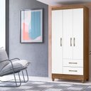 Ver imagem 2 de Guarda Roupa Solteiro Quarto Pequeno 3 Portas 2 Gavetas Lima Naturale com Branco