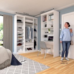 Quarto Home Office com Guarda Roupas e Bancada de Estudos Alpes Luciane Móveis - 3