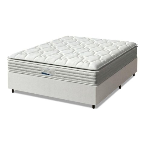 Cama Box com Colchão Queen Granville Pillow Top Molas Ensacadas Tecido Liso Branco Probel