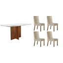 Ver imagem 1 de Conjunto Mesa Berlim c/ Tampo Madeirado c/ Vidro Canto Curvo 120x80cm e 4 Cadeiras Dakota Madeira