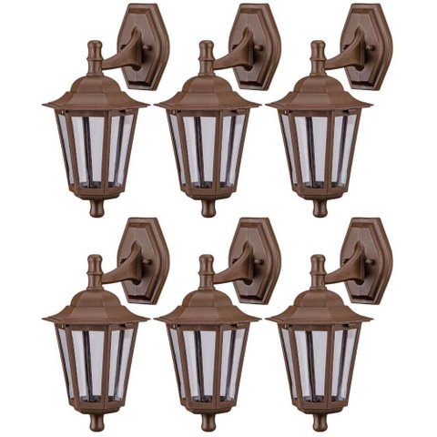 Jogo 6 Arandelas Gregas Luminária Parede 37cm Marrom Colonial Lente Transparente Dital