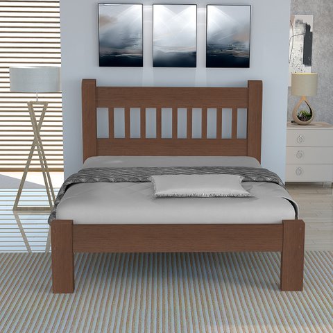 Cama de Casal Luxo de Madeira Maciça Cedro Tauari Reforçada - Pérola - Tabaco