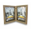 Ver imagem 3 de Porta Retrato Duplo Vertical em Madeira Detalhado 15x21 Luxo:marrom C/ Bege Ripado