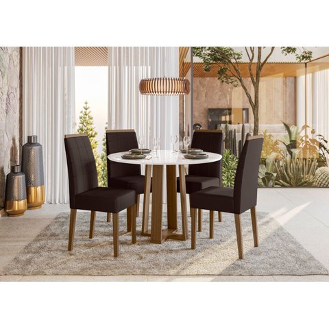 Conjunto Mesa Isabela 120cm com 4 Cadeiras Isis - Imbuia / Off White / Amêndoa / Lo02