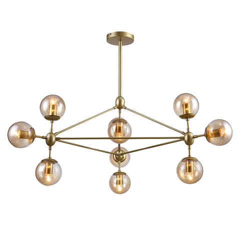 Pendente Orbe Dourado e Champanhe (d)100cm (a)78cm 10xe27 Bolinha 400w - Op056g