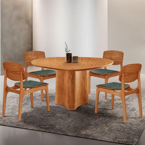 Mesa com 4 Cadeiras Selene Malta Gold Moderna Mobília Jade / Imbuia Nat.
