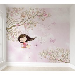 Papel de parede menina no balanço infantil rosa para quarto de bebê M² PP76 - 1