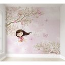 Ver imagem 1 de Papel de parede menina no balanço infantil rosa para quarto de bebê M² PP76