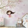 Papel de parede menina no balanço infantil rosa para quarto de bebê M² PP76 - 5