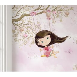 Papel de parede menina no balanço infantil rosa para quarto de bebê M² PP76 - 2