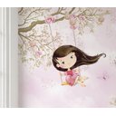 Ver imagem 2 de Papel de parede menina no balanço infantil rosa para quarto de bebê M² PP76