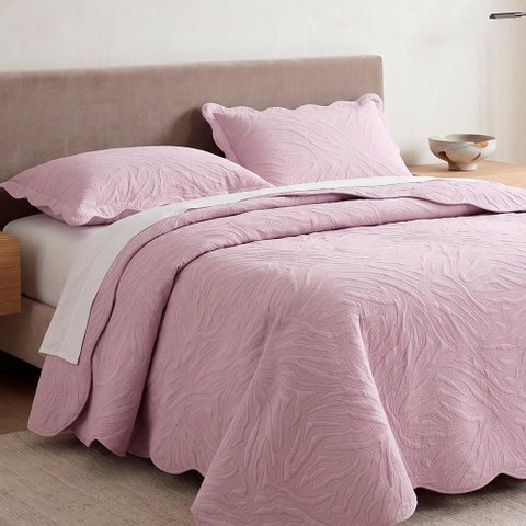 Kit Cobre Leito Maresias King Percal 300 Fios Colcha Matelassê Alto Relevo 3 Peças Lavanda