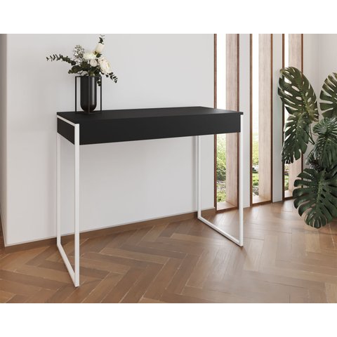 Aparador Industrial Califórnia 137x40 Ferro Branco Tampo Preto