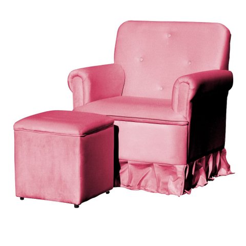 Poltrona Amamentação com Puff Laura Suede Rosa - Vallisa Decor